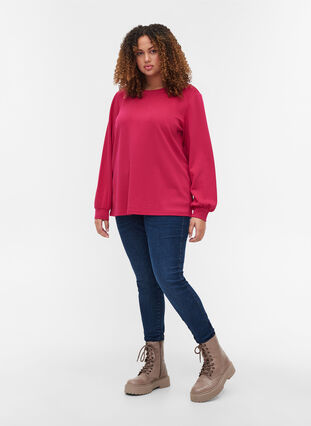 Pull col rond et manches longues, Cerise, Model image number 2