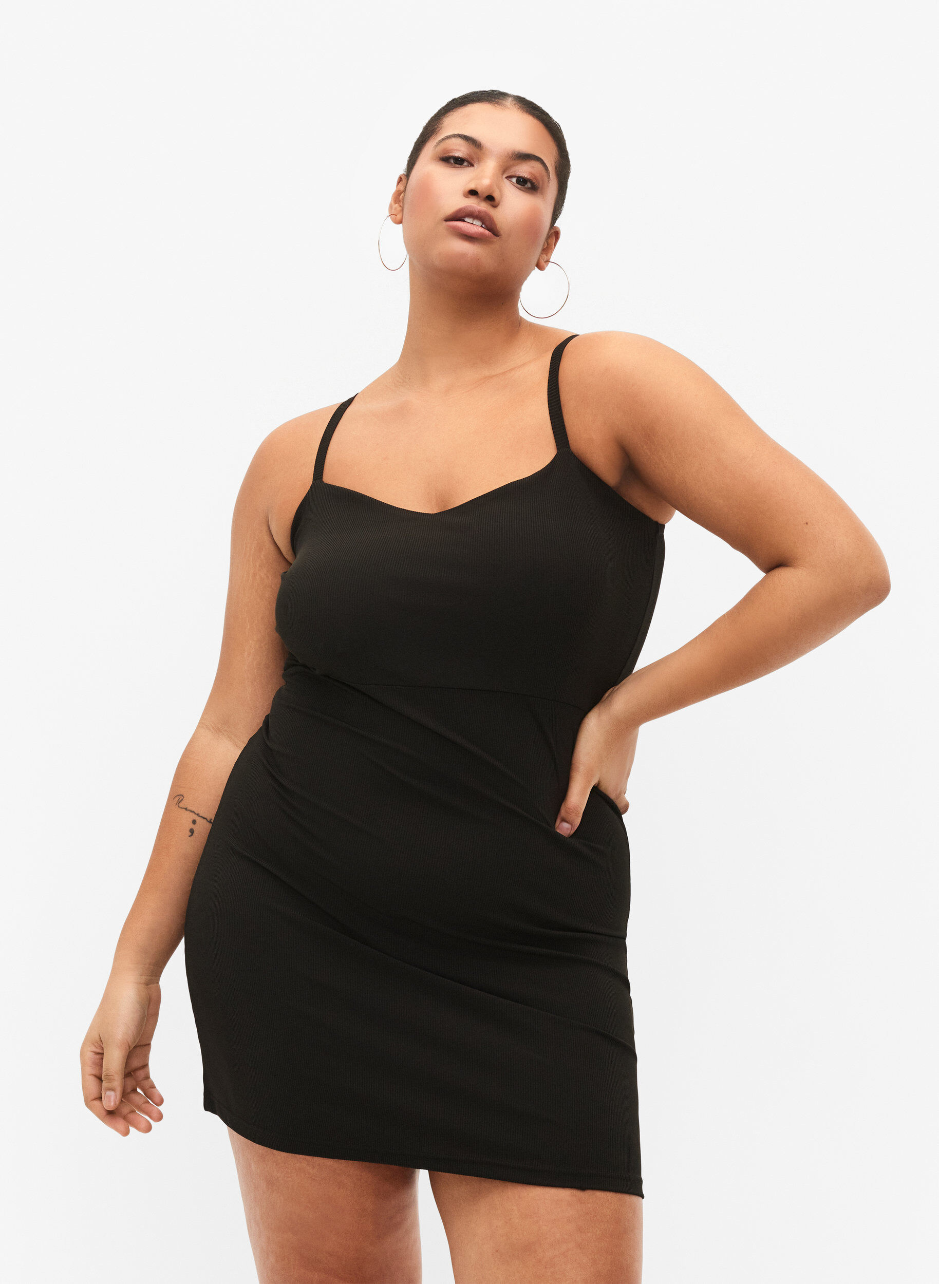 ZizziSlip jurk in rib, Black, Model image number 2