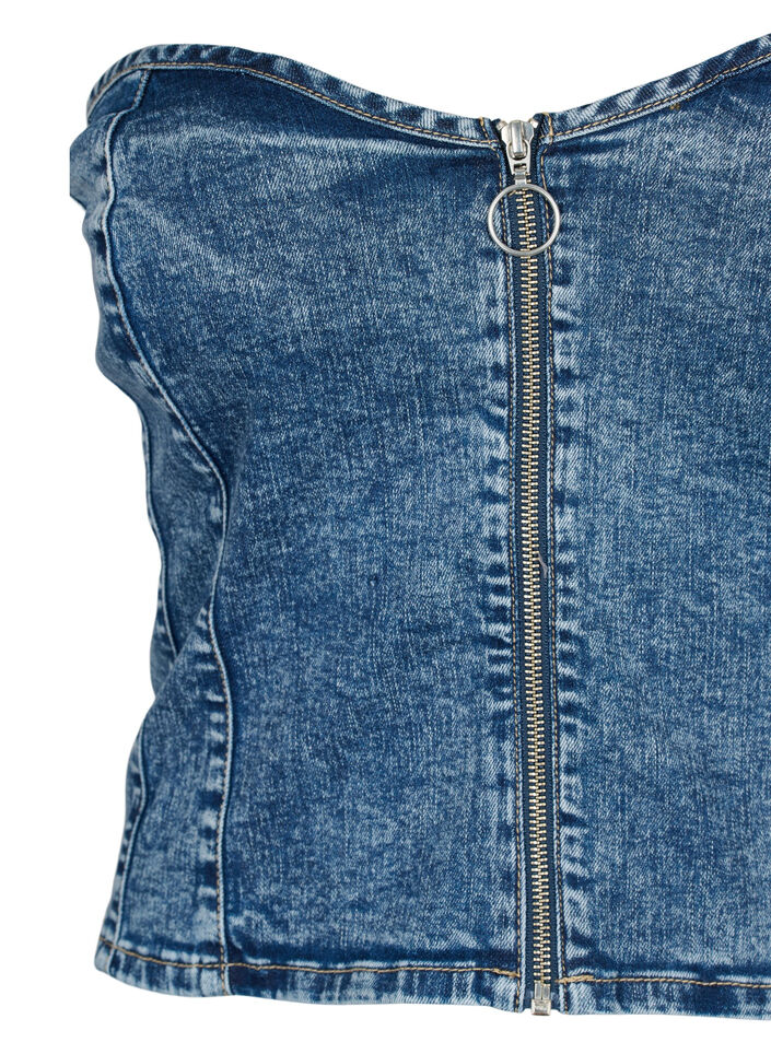 Denim korset top met rits, Blue denim, Packshot image number 2