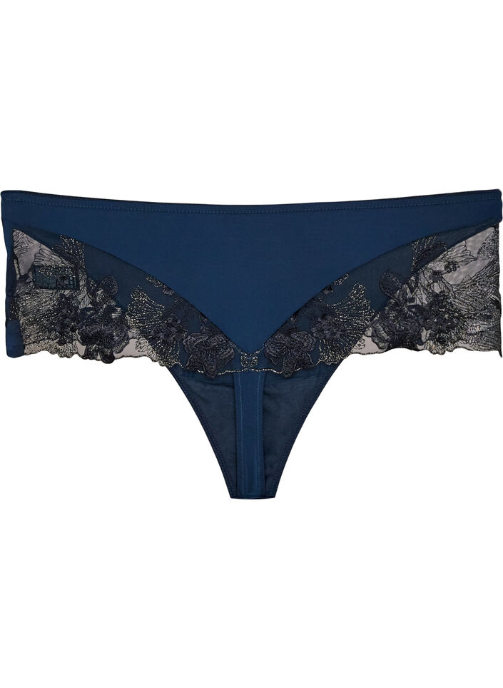 String hipster avec broderie florale et taille standard, Bleu, Packshot image number 2