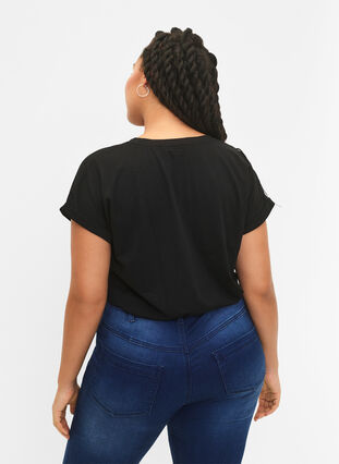 T-shirt à manches courtes en coton mélangé, Black, Model image number 1
