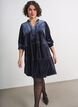Veloursjurk met lange mouwen en een ruchekraag, Blauw, Model image number 0