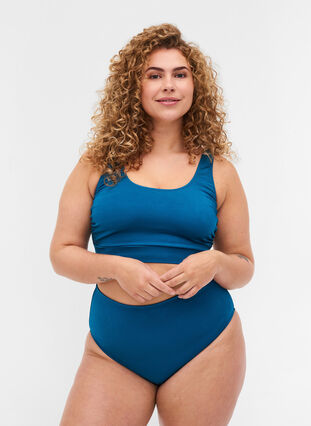 Bas de bikini taille haute avec imprimé, Ink Blue, Model image number 0