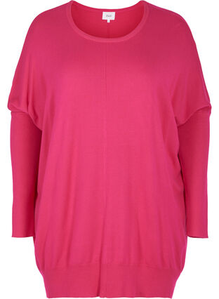Losse gebreide blouse met geribbelde randen, Pink Yarrow, Packshot image number 0