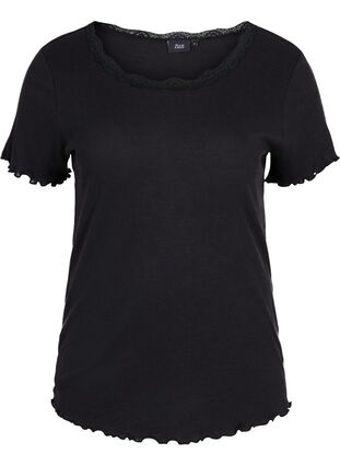 Chemise de nuit à manches courtes en côte, Black, Packshot image number 0