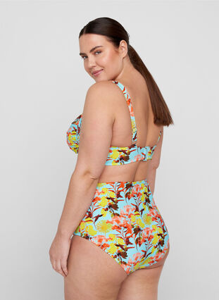 Bikinibroekje met extra hoge taille en print, Bright Flower, Model image number 1