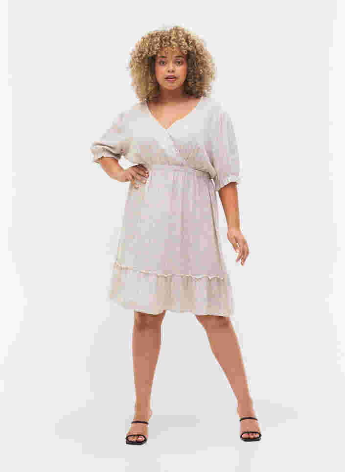 Gebloemde viscose jurk met korte mouwen, Rose Ditsy AOP, Model image number 2