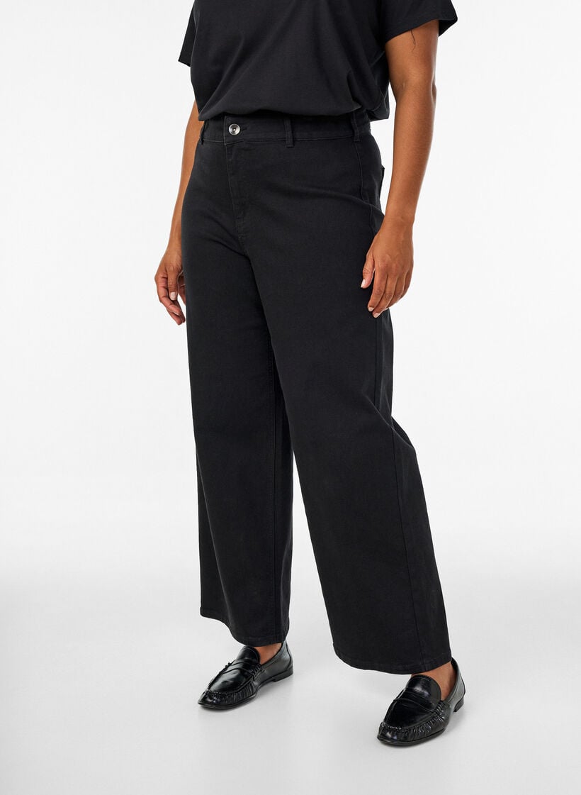 Jeans met wijde pijpen, Zwart, Model image number 2