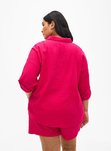 Short en mousseline de coton avec poches, Bright Rose, Model image number 1