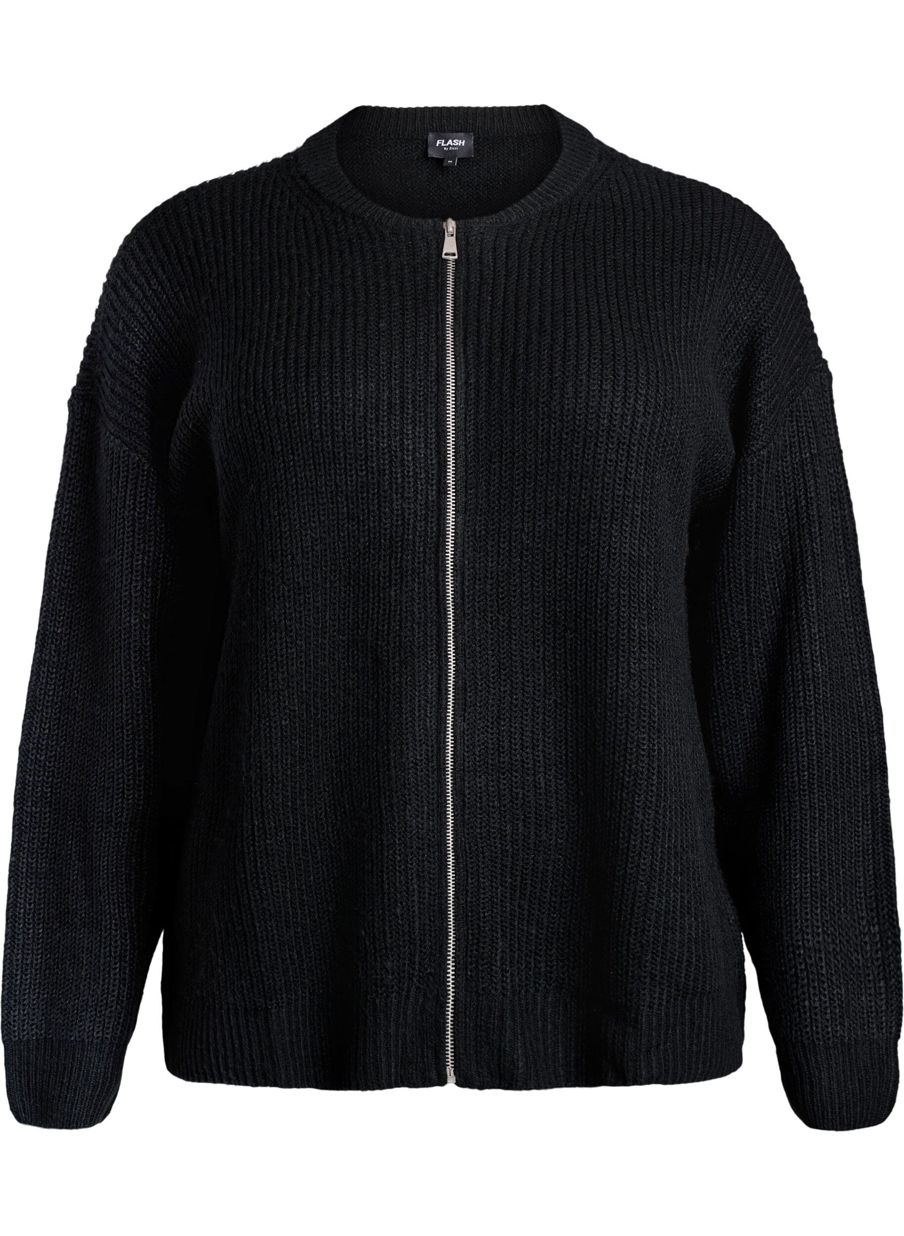 ZizziBreigoed cardigan met ritssluiting, Zwart, Packshot image number 0