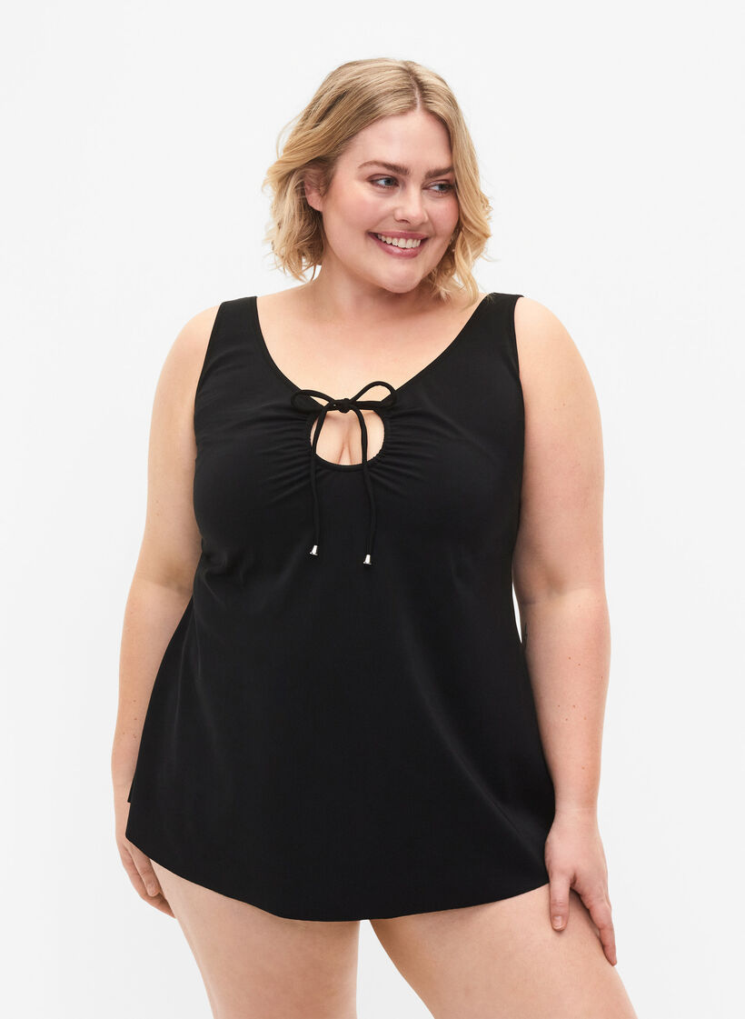 Tankini de couleur unie avec d&eacute;tail de neige, Black, Model image number 0
