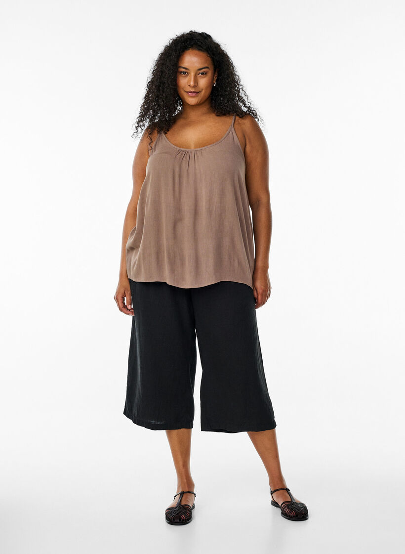 Strap top in viscose, Bruin, Model image number 1