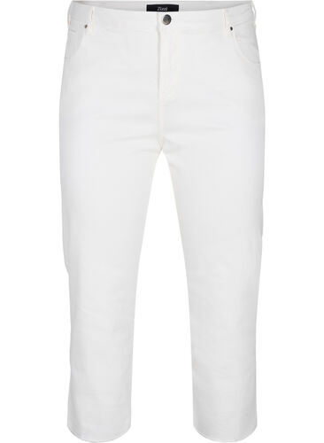 7/8 jeans met ruwe randjes en hoge taille, White, Packshot image number 0