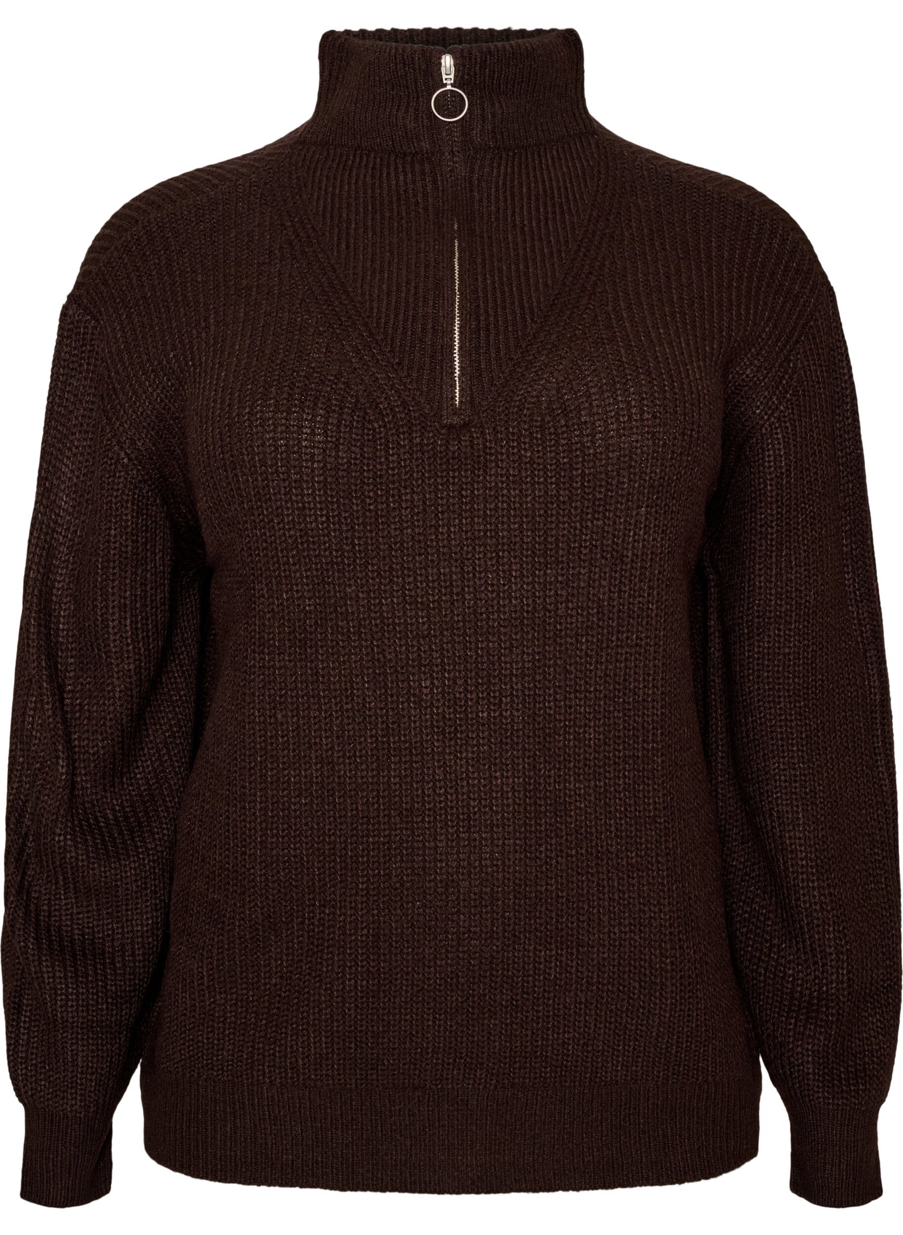 ZizziPull en tricot avec col haut et fermeture &eacute;clair, Marron, Packshot image number 0