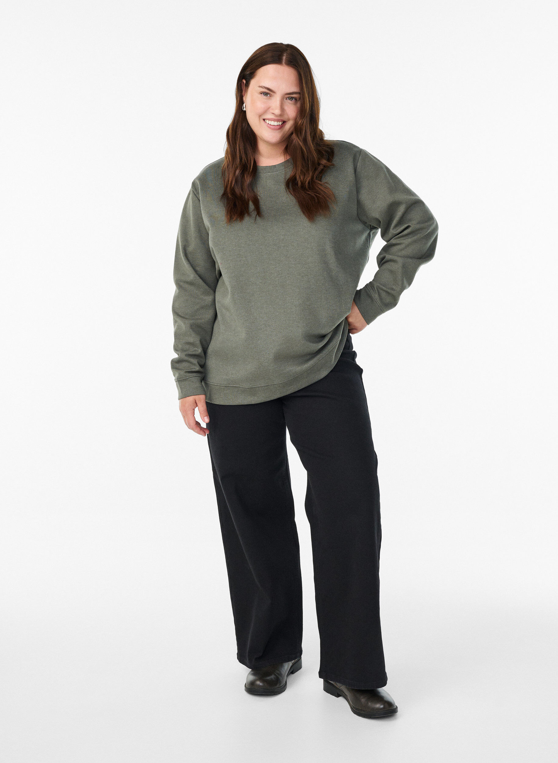 ZizziSweatshirt met ronde hals, Groen, Model image number 1