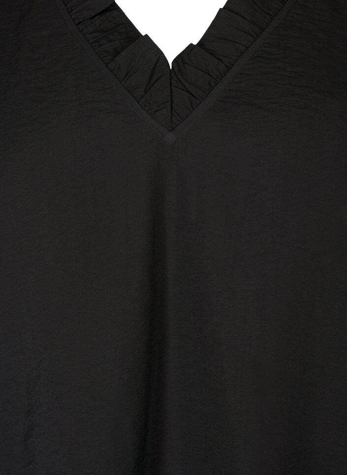 Blouse à manches longues en viscose avec détails de volants, Black, Packshot image number 2