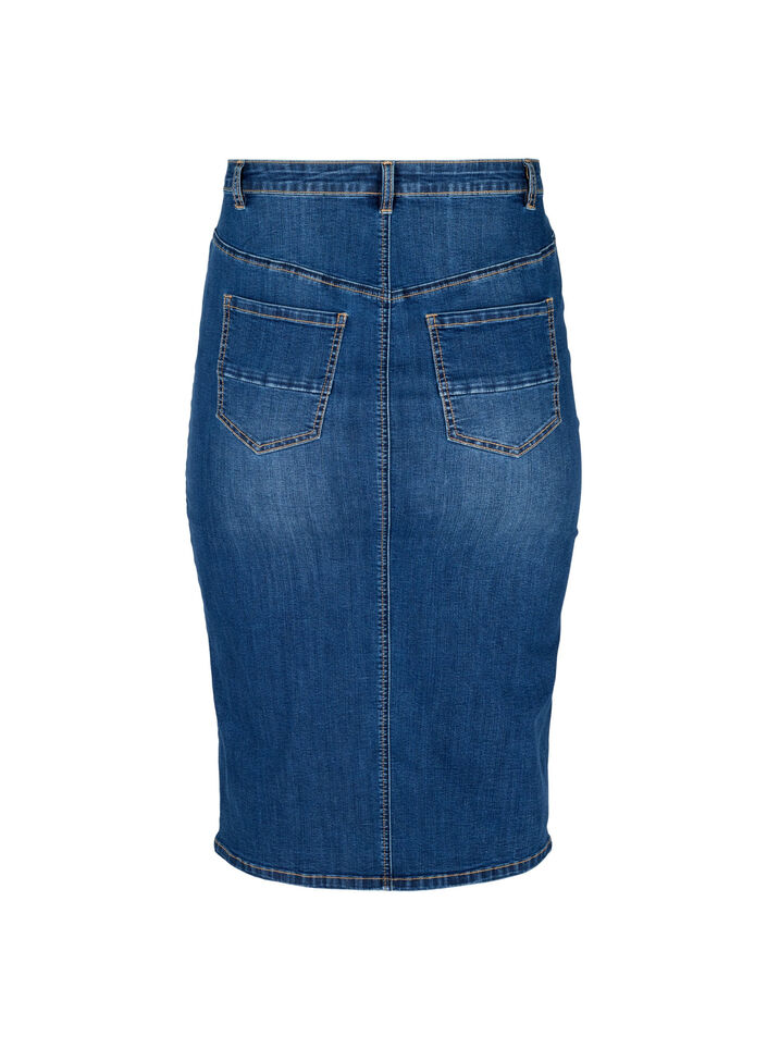 Denim midi-rok met split, Blauw, Packshot image number 1