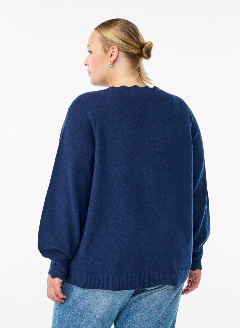 Blouse en maille &agrave; bords ondul&eacute;s, Bleu, Model image number 2