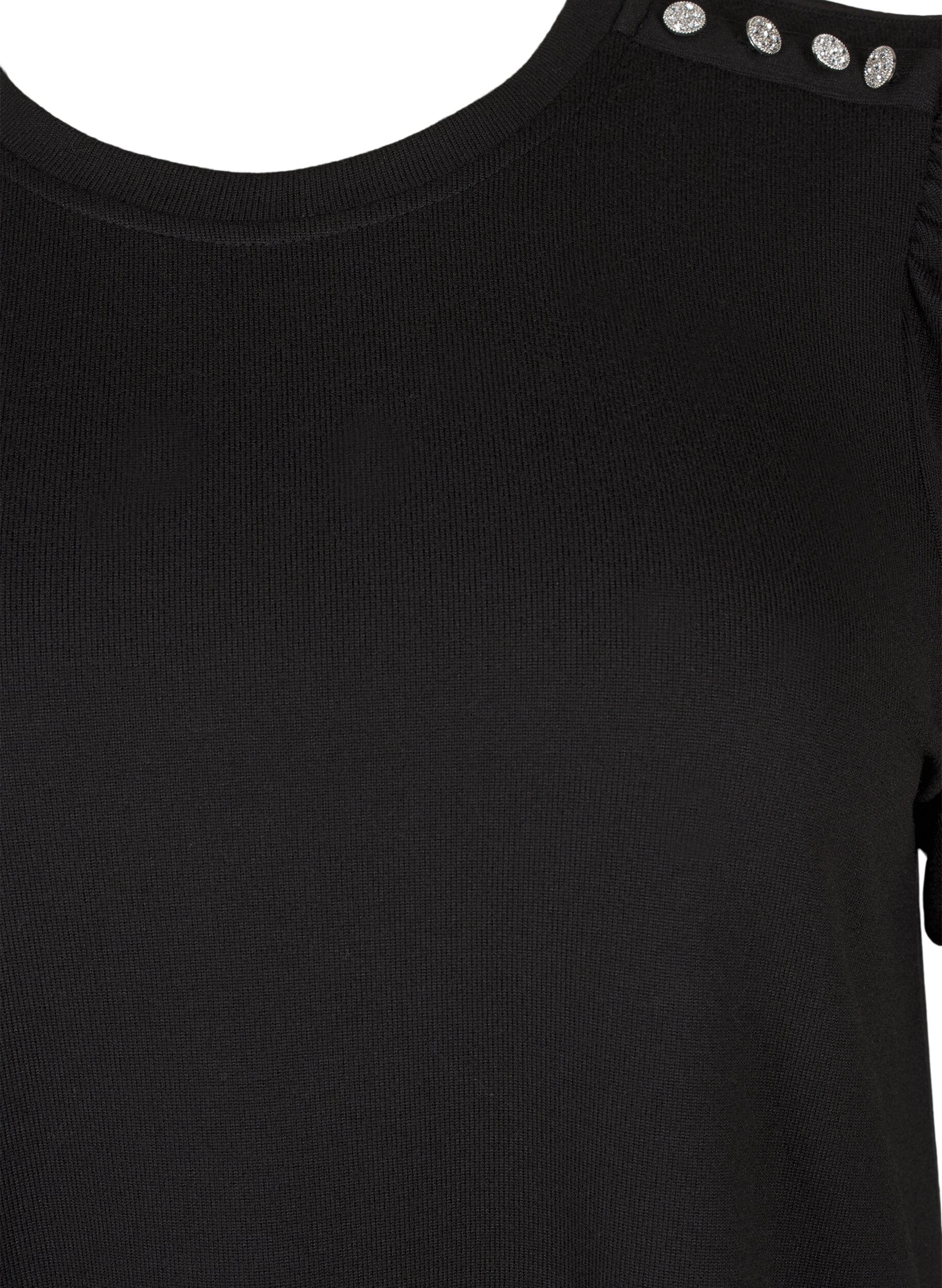 ZizziBlouse met knoopdetail en korte pofmouwen, Zwart, Packshot image number 2