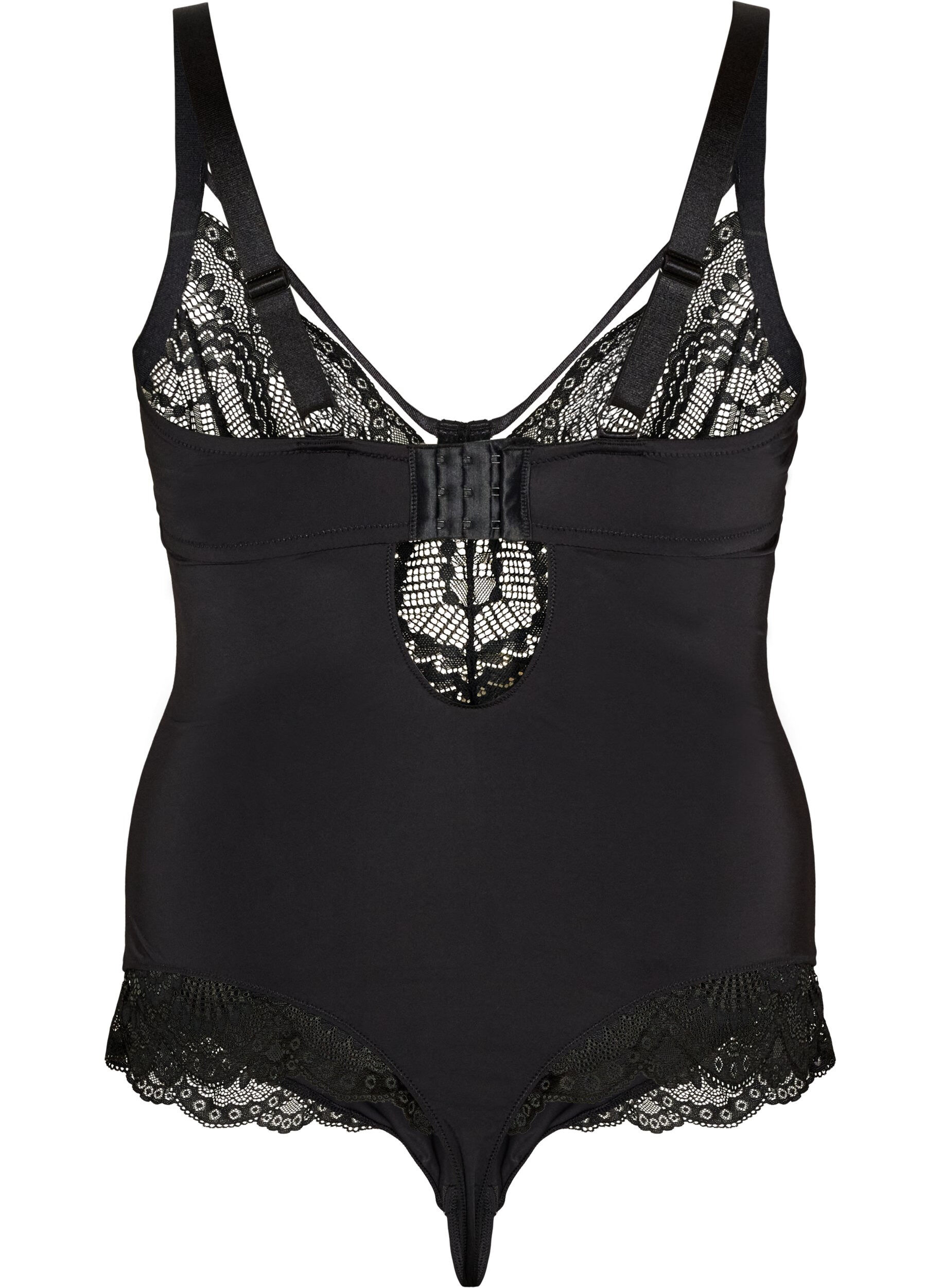 ZizziBody van kant met beugels en bandjesdetails, Zwart, Packshot image number 1