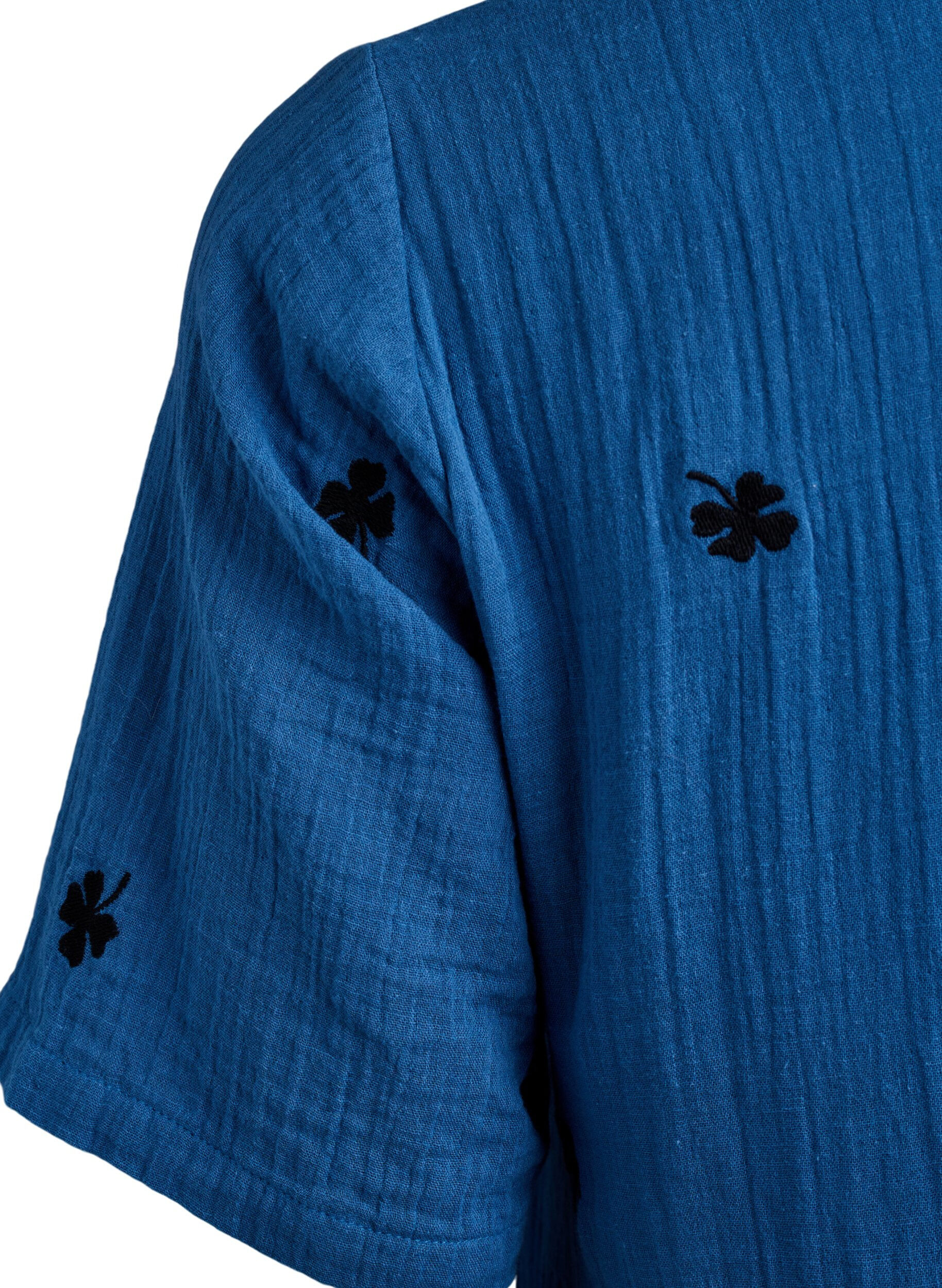 ZizziKorte katoenen mousseline jurk met geborduurde bloemen, Blauw, Packshot image number 3