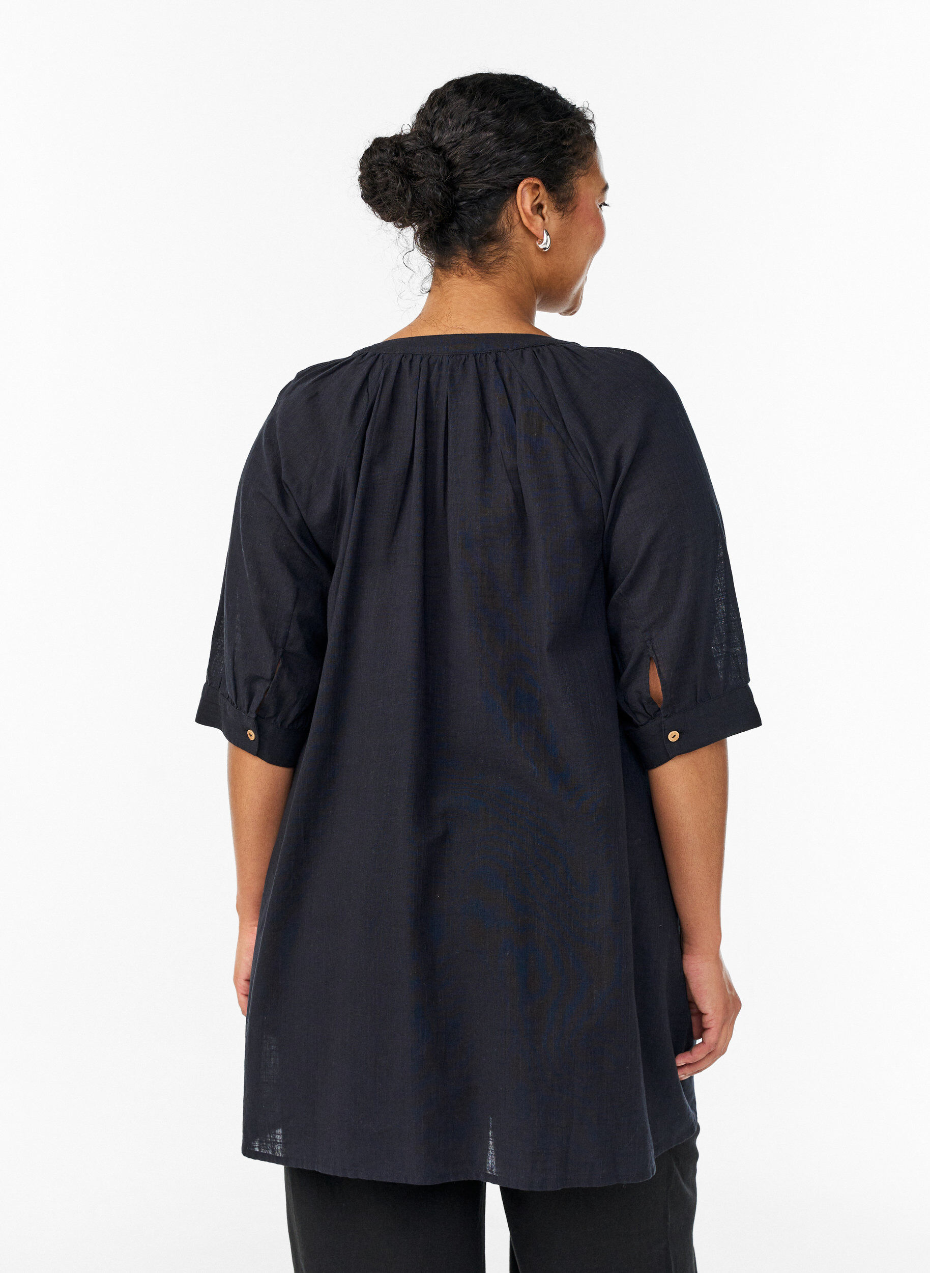 ZizziKatoenen tuniek met V-hals, Zwart, Model image number 2