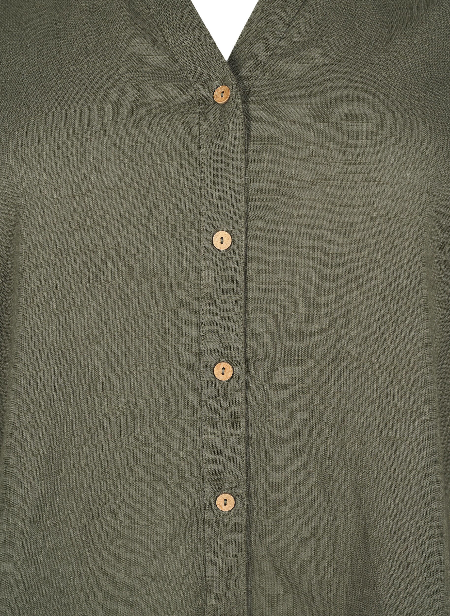 ZizziKatoenen blouse met een V-hals, Groen, Packshot image number 2