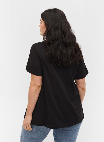 T-shirt en coton avec imprimé, Black Cyclamen LOVE, Model image number 1