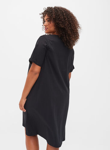 Chemise de nuit en coton à manches courtes avec imprimé, Black W. Don't, Model image number 1