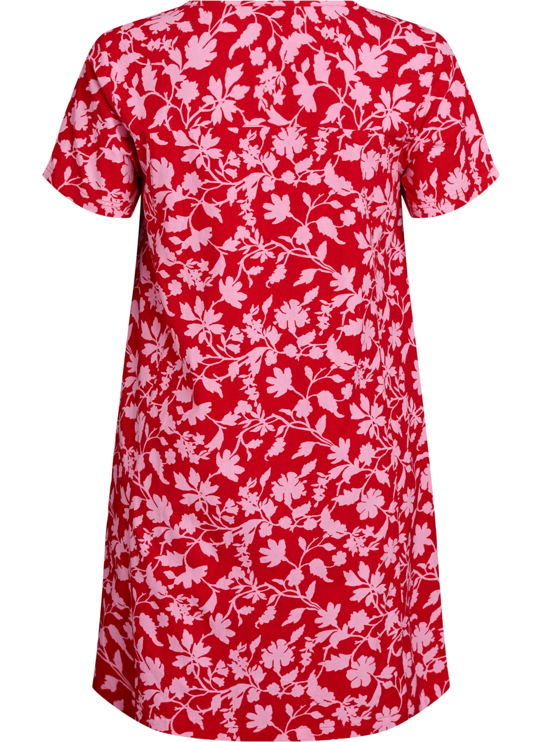 Zizzi Robe courte &eacute;vas&eacute;e &agrave; imprim&eacute; floral, Rouge, Packshot image number 1