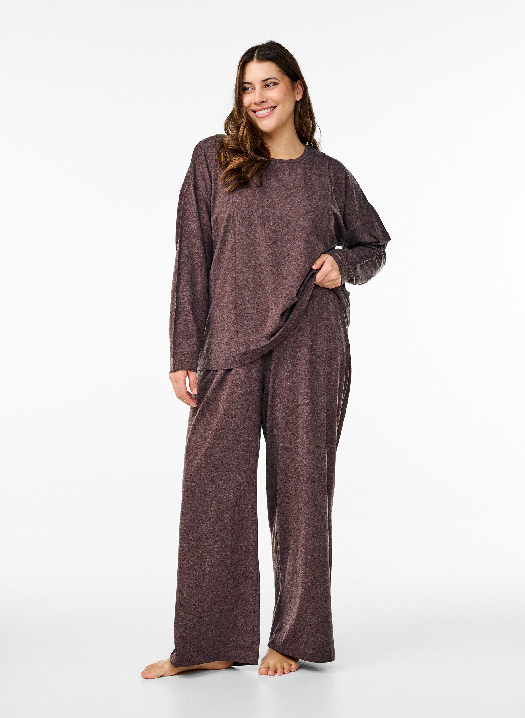 ZizziJersey broek met rechte pasvorm en hoge taille, Bracken Mel., Model image number 0