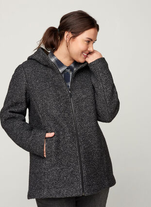 Veste courte chinée avec laine, Dark Grey Melange, Model image number 0