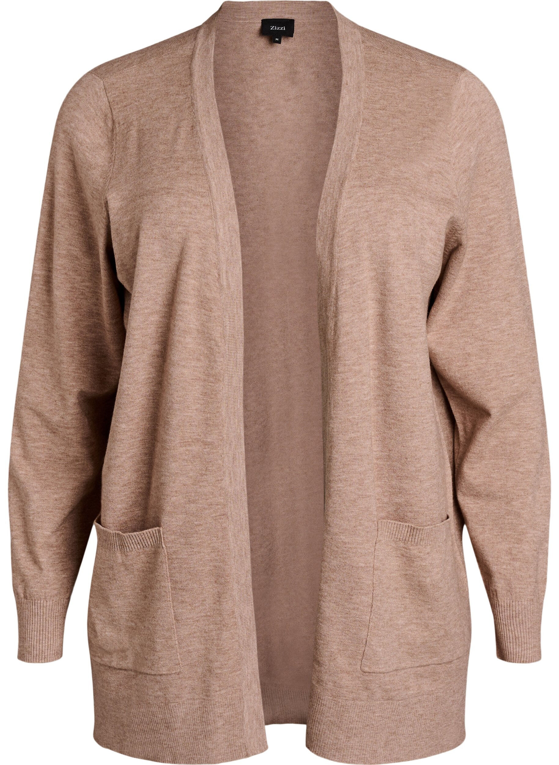Zizzi Cardigan long en maille ouvert avec poches, Beige, Packshot image number 0