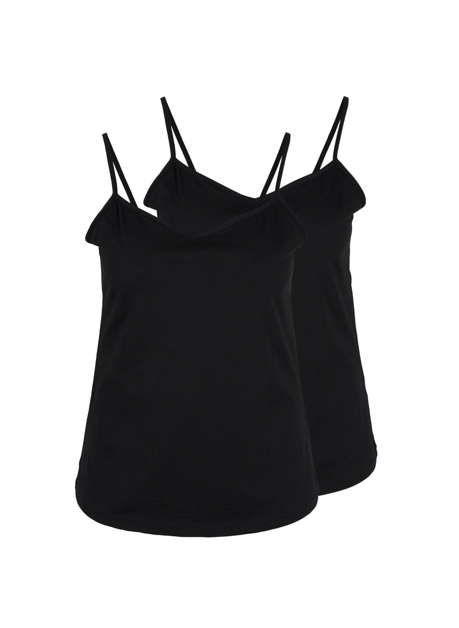 ZizziSet van 2 basic tops in katoen, Black/Black, Packshot image number 0