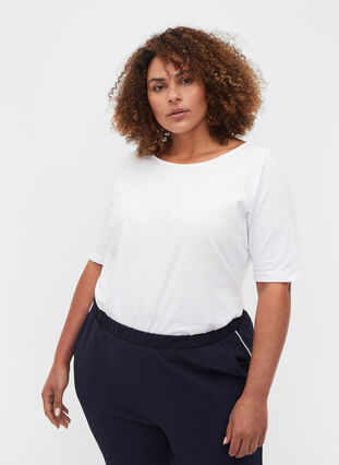 Katoenen t-shirt met 2/4 mouwen, White, Model image number 0