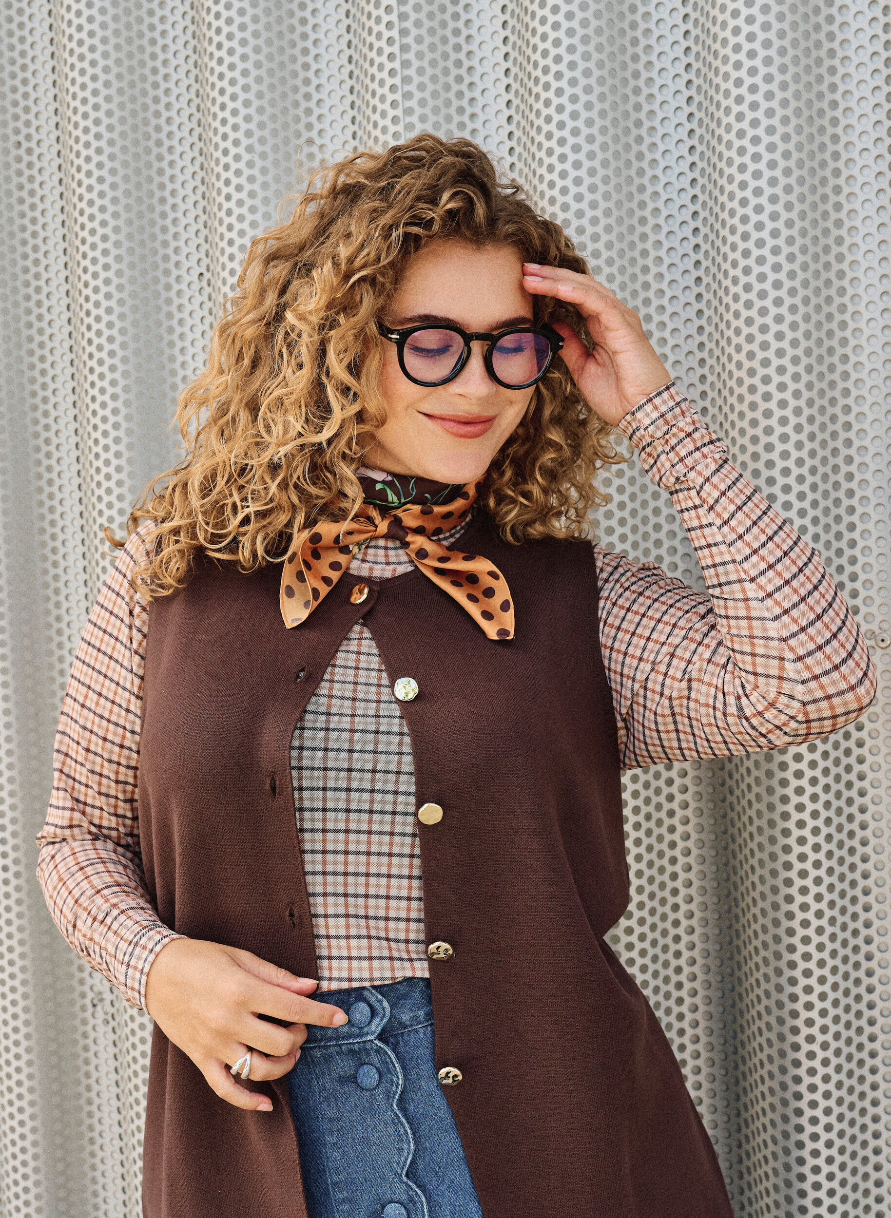 ZizziBlouse en maille &agrave; carreaux, Beige, Image image number 0