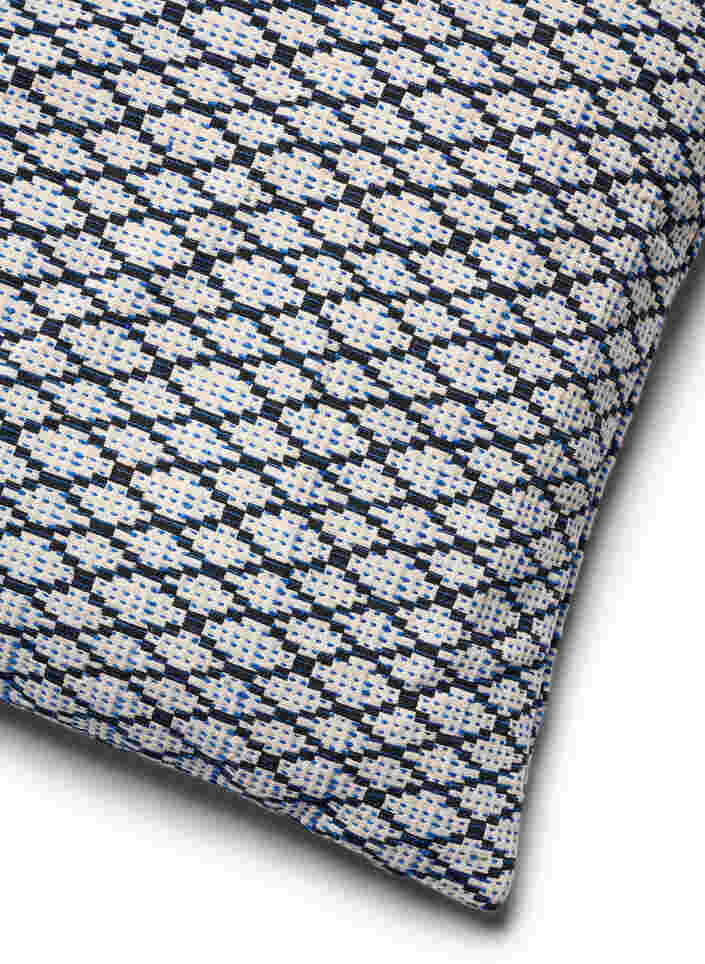 Housse de coussin à motif jacquard, Black/Blue/White, Packshot image number 2