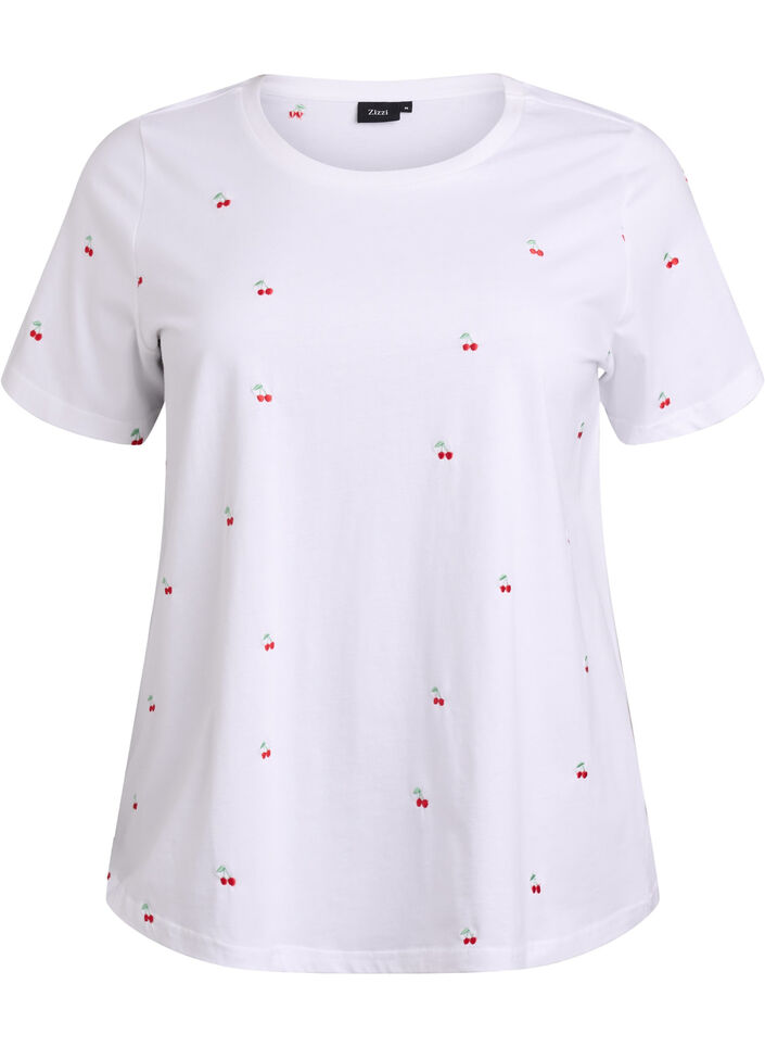 T-shirt en coton biologique avec motifs brod&eacute;s, Blanc, Packshot image number 0