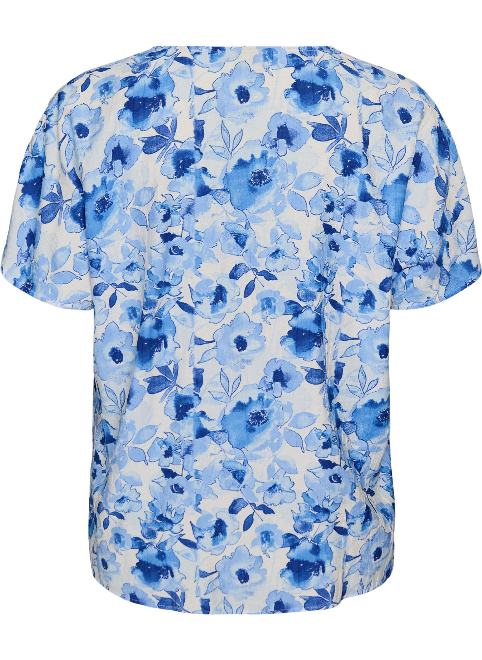 ZizziViscose blouse met geplooide mouwen, Blauw, Packshot image number 1