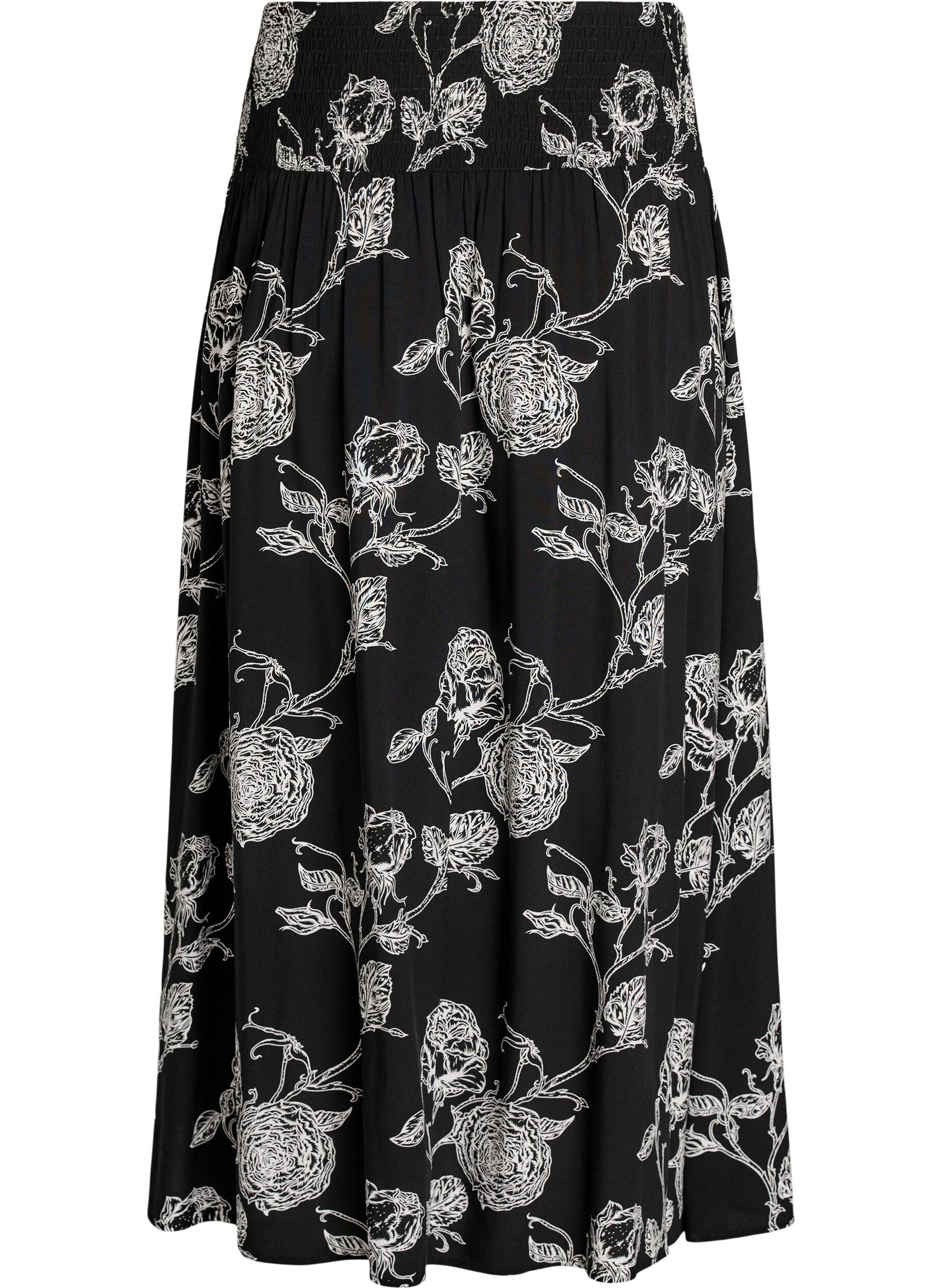 ZizziViscose maxi-rok met smock, Zwart, Packshot image number 1