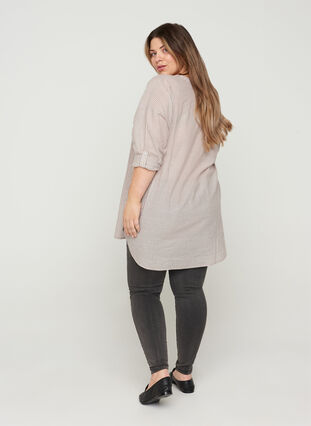 Gestreepte blouse in 100% katoen, Quail Stripe, Model image number 1