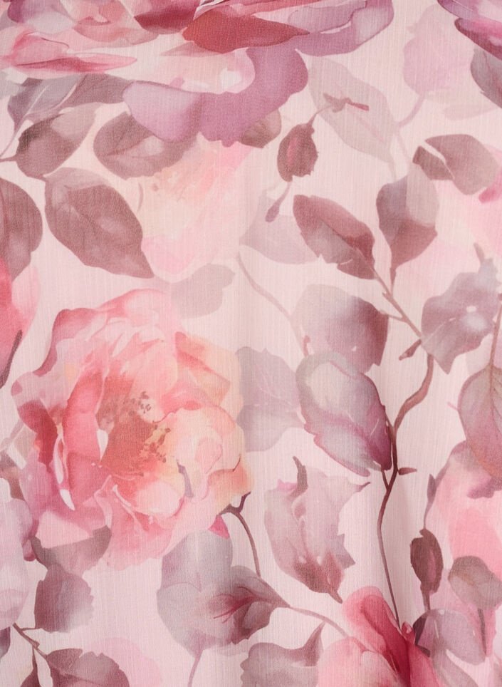 Blouse met bloemenprint, V-hals en ruches mouwen, Roze, Packshot