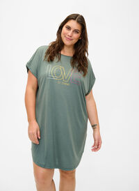 Chemise de nuit à manches courtes avec imprimé de texte, Balsam Green Love, Model