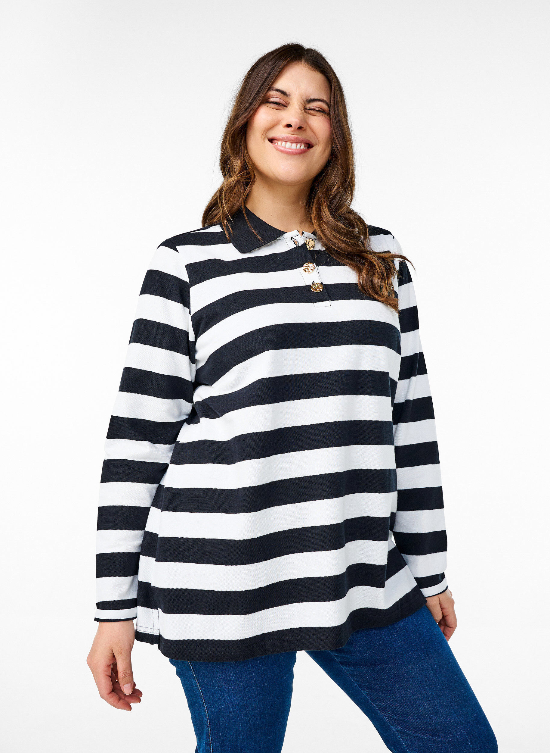 Polo ray&eacute; &agrave; manches longues, Noir, Model