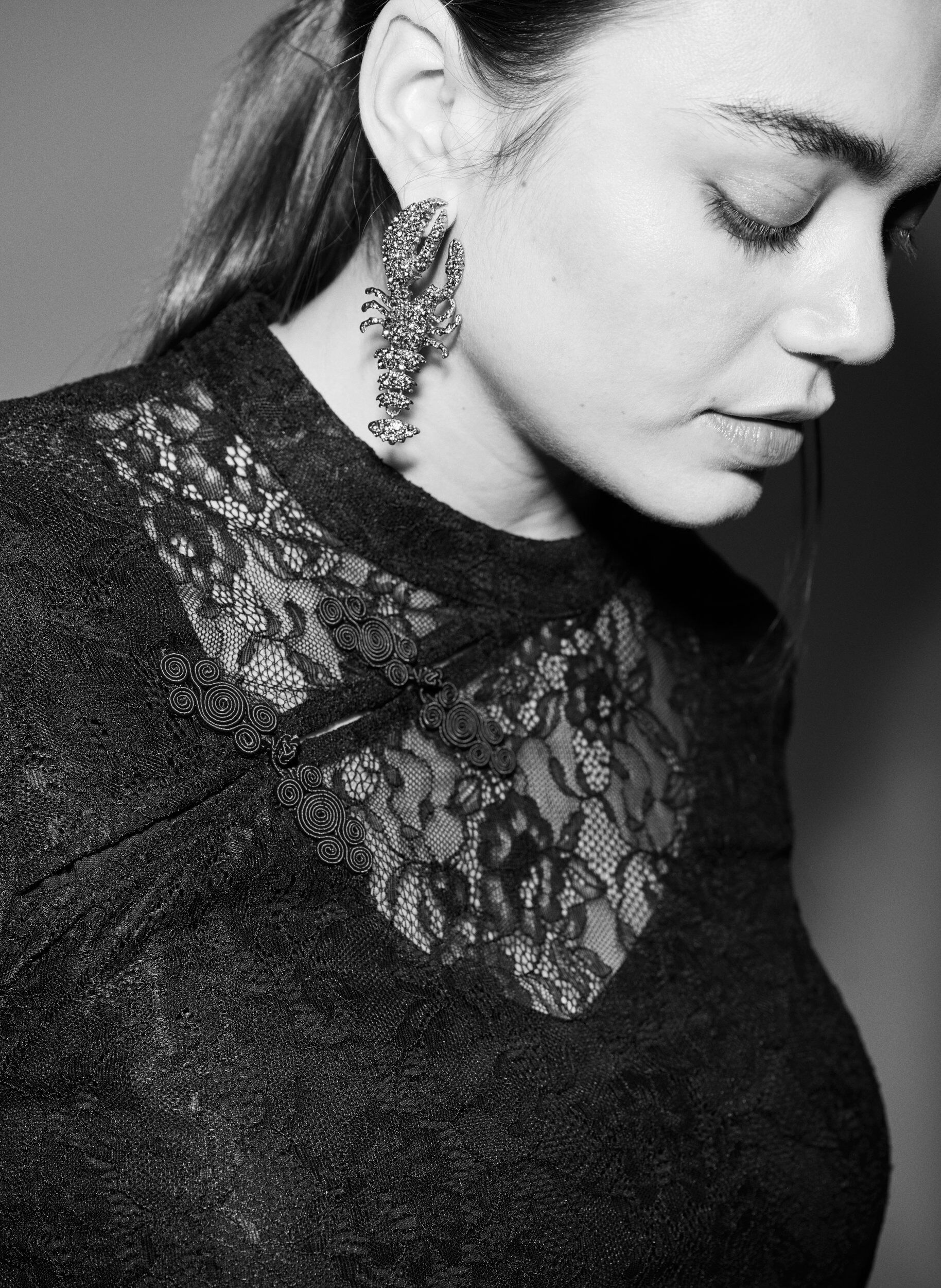 ZizziKanten blouse met twistdetail en korte mouwen, Zwart, Image image number 0