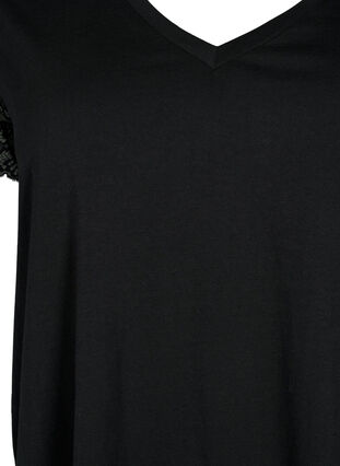 T-shirt en coton à manches courtes en dentelle, Black, Packshot image number 2