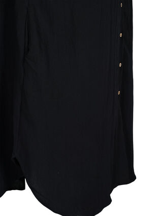 Lang effen viscose overhemd met 3/4 mouwen, Black, Packshot image number 3