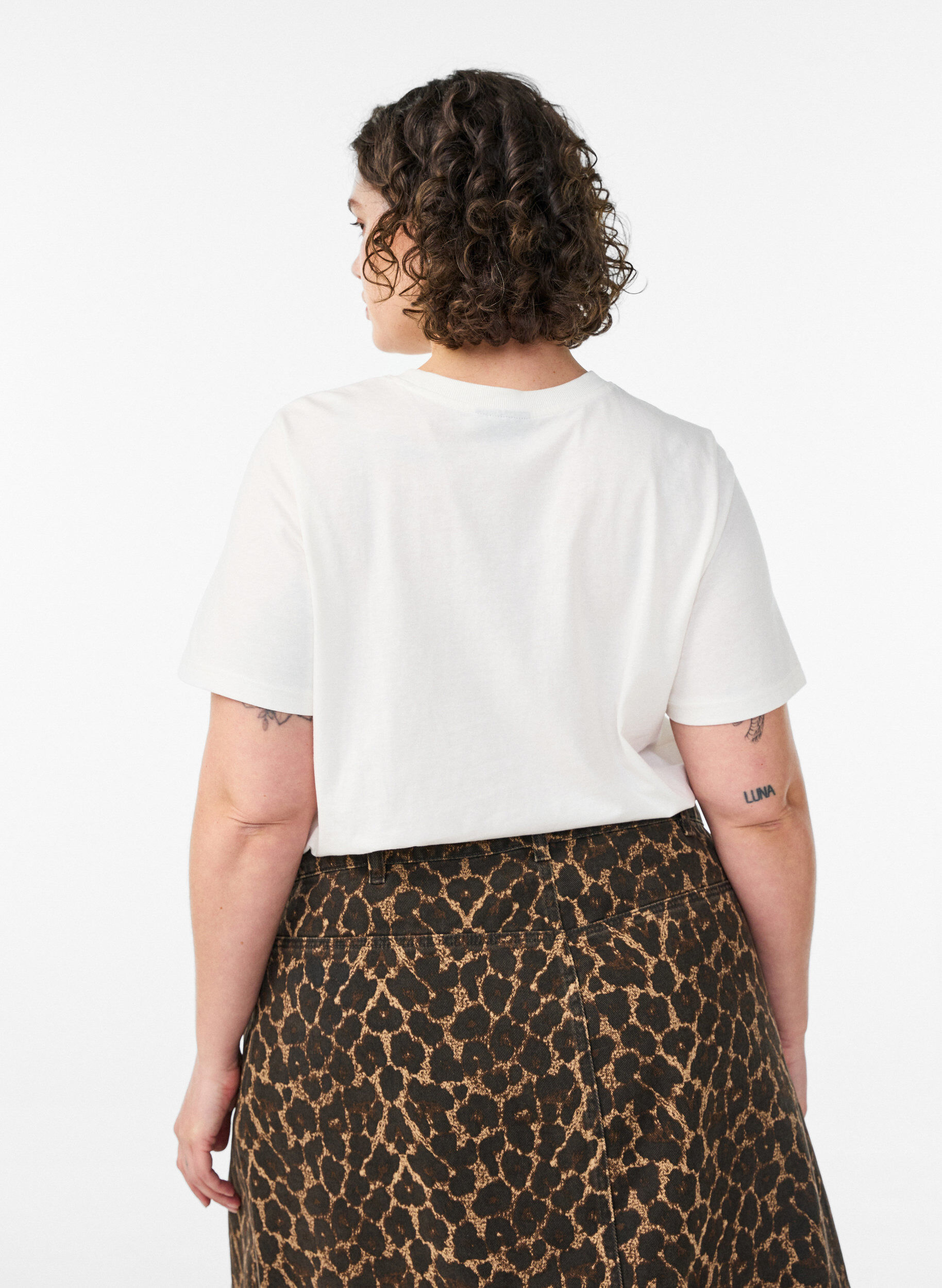 ZizziKatoenen T-shirt met print, Wit, Model image number 2