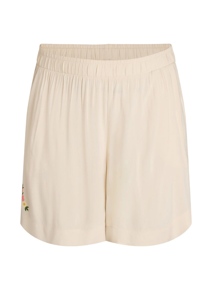 Losse pyjamashorts in viscose met een high waist, Beige, Packshot image number 0