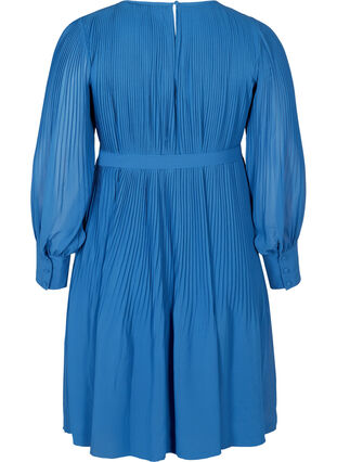 Robe manches longues plissée avec lien de serrage à la taille, Classic Blue , Packshot image number 1